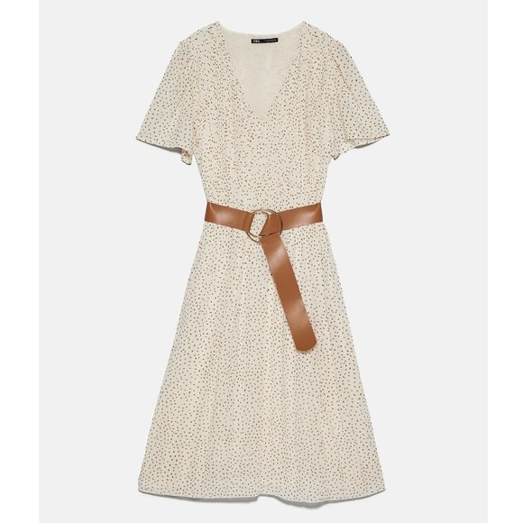 Zara Pleated Midi Dress with Belt - Picture 1 of 5